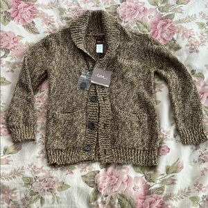 tea - Brown Knit  Shawl Collar Cardigan Sweater